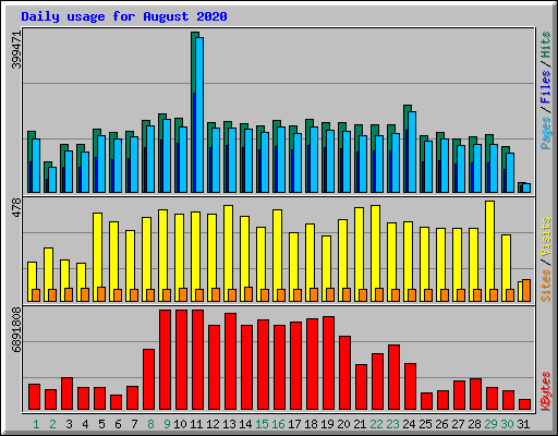 Daily usage for August 2020